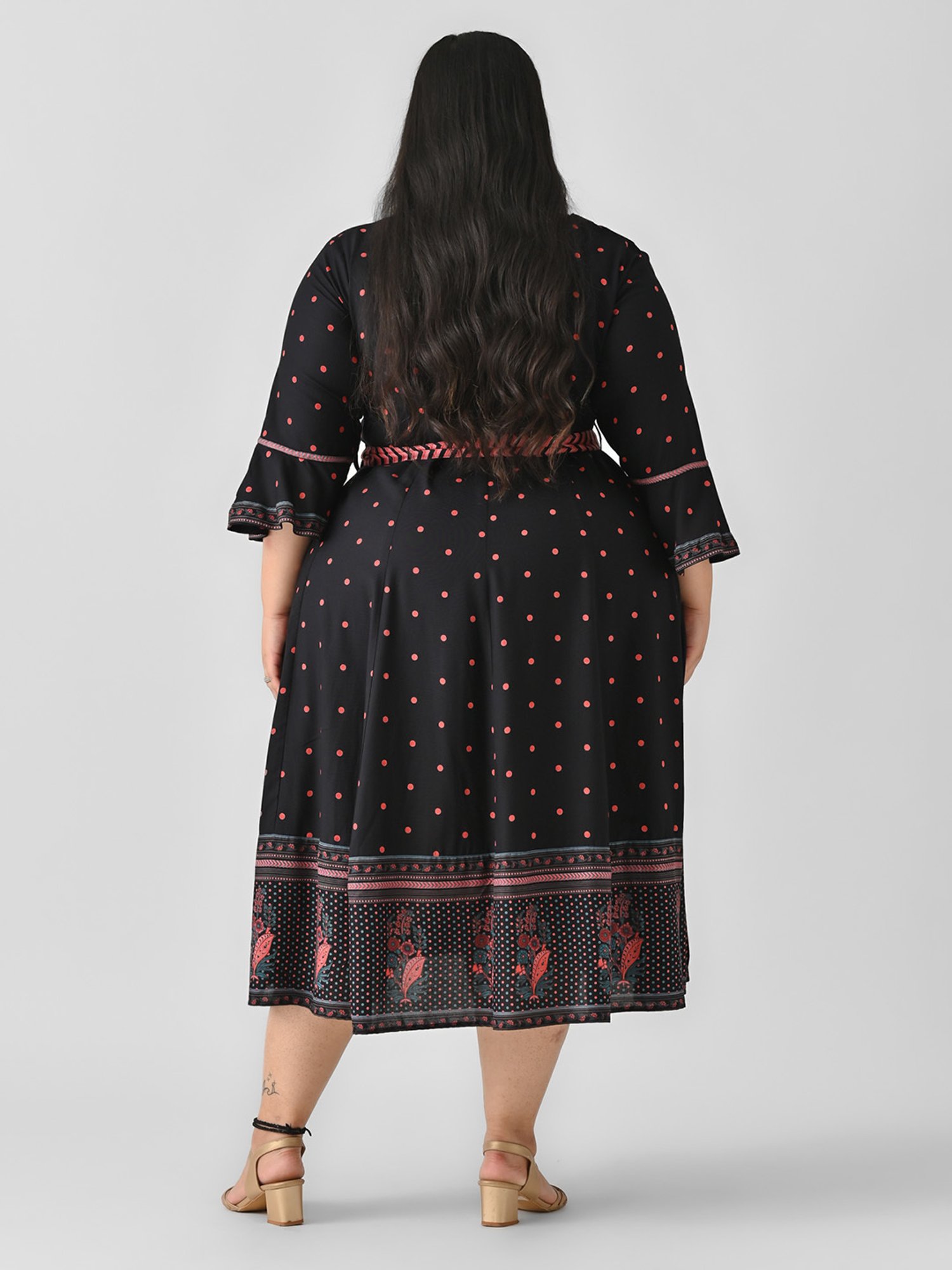 Saffron Threads Black Cotton Floral Print Ethnic Dress