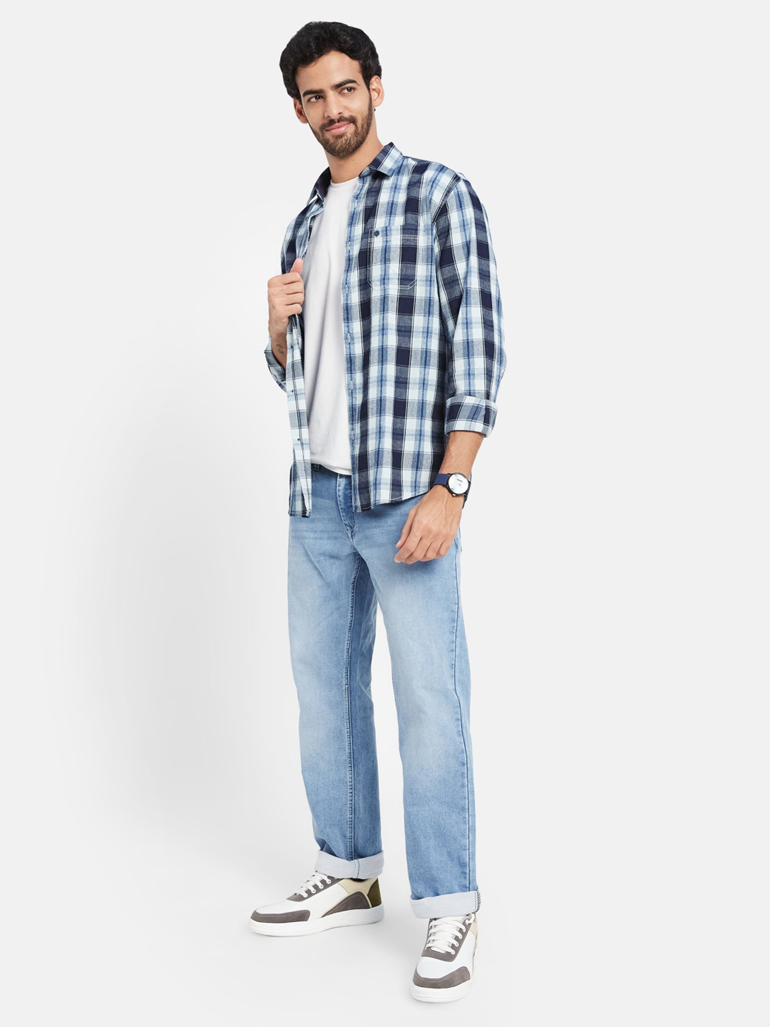 METTLE Navy Regular Fit Check Shirt