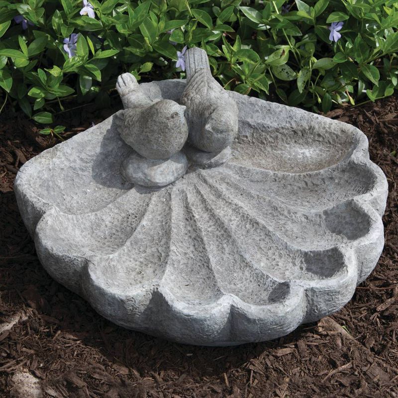 4.75" Resin Outdoor Sparrows on Shell Birdbath Gray - Alfresco Home LLC