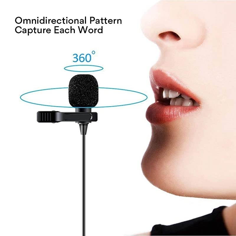 Lavalier Microphone  AU100 Hands Free Clipon Lapel Mic with Omnidirectional Condenser for Podcast Recording DSLRCamera Smartphone PCLaptop 236 in