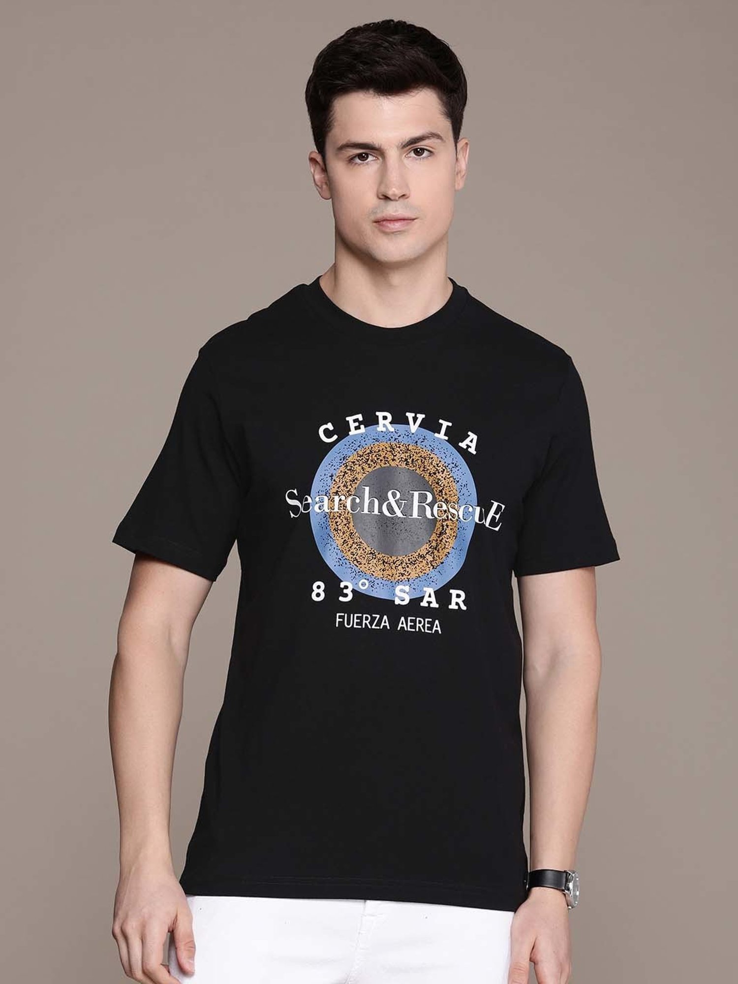 Burnt Umber Black Regular Fit Printed T-Shirt