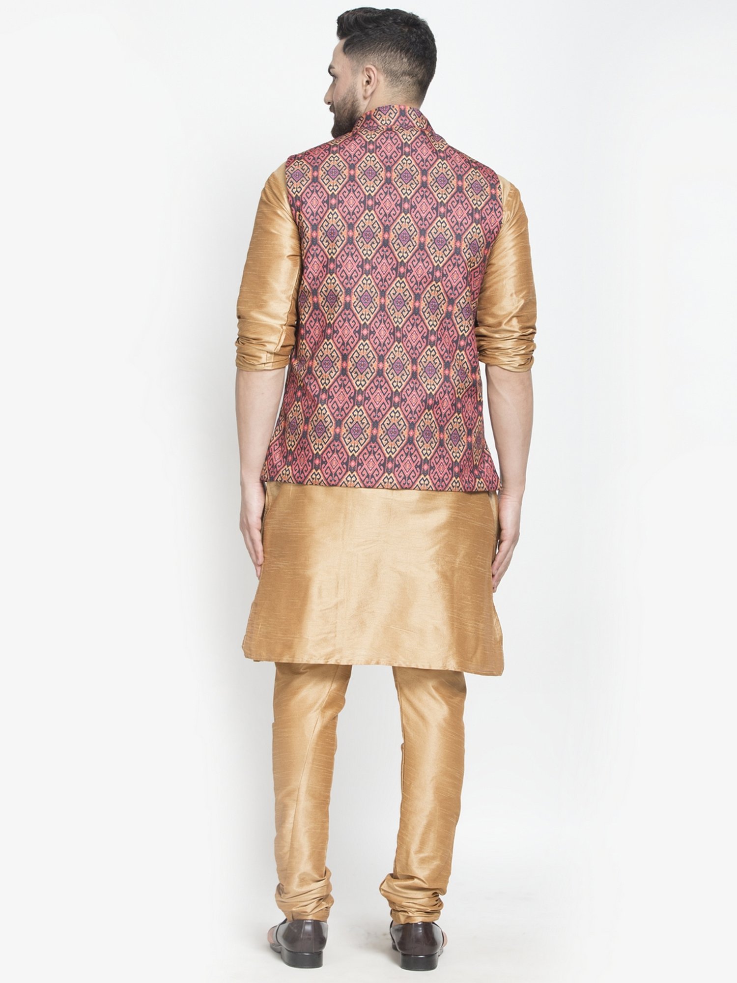 Benstoke Copper & Rust Regular Fit Geometric Kurta Set With Jacket