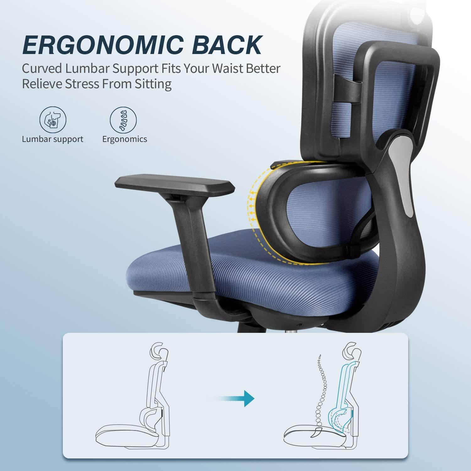 Furmax Ergonomic Office Chair Computer Desk Chair Mesh Fabric High Back Swivel Chair with Adjustable Headrest and Armrests Executive Rolling Chair with Curved Lumbar Support (Gray)