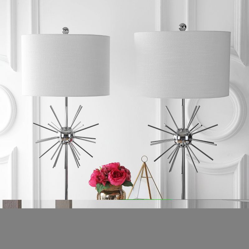 31.5" (Set of 2) Aria Metal/Marble Table Lamp (Includes LED Light Bulb) Chrome - JONATHAN Y