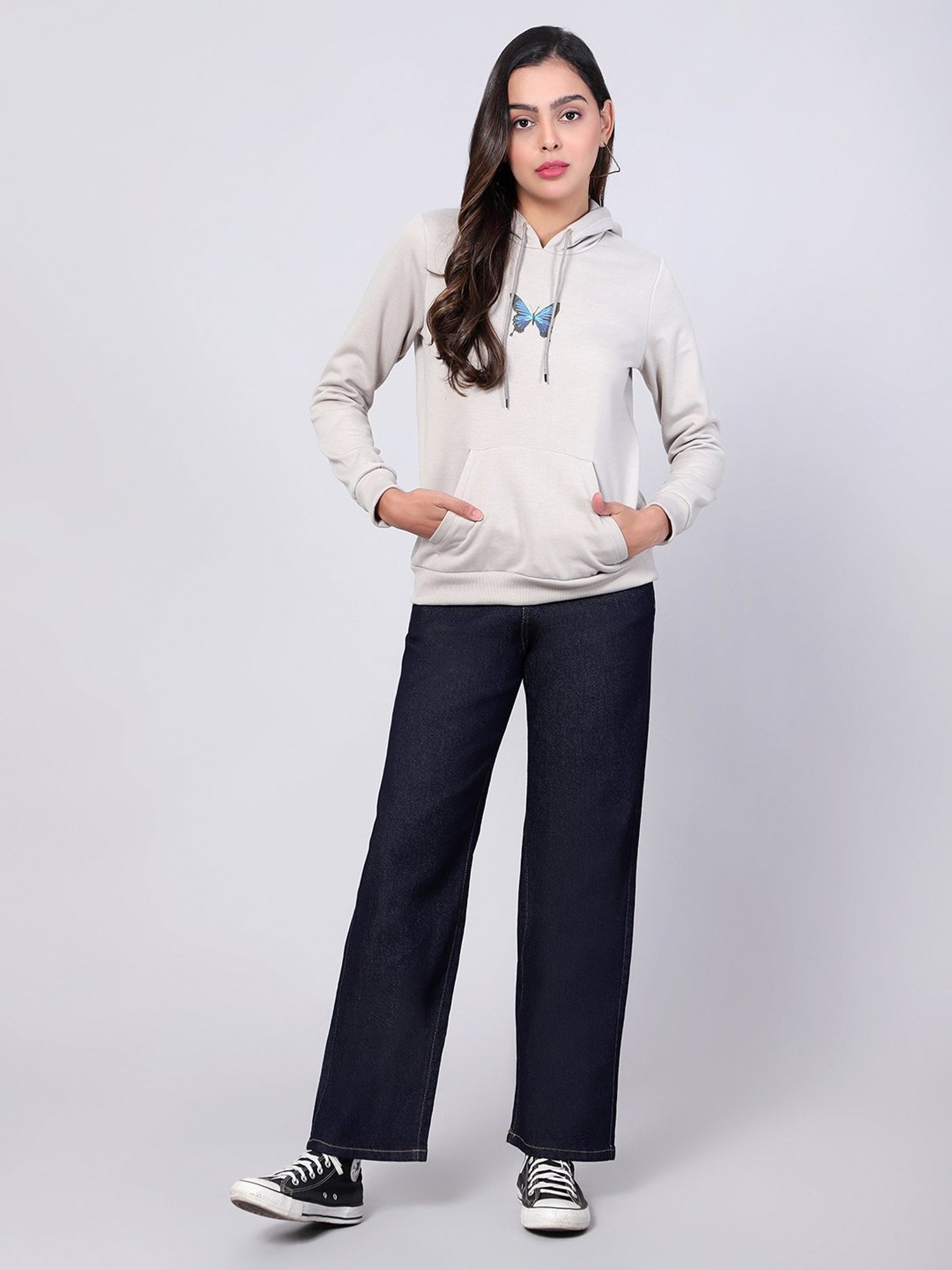 Kotty Light Grey Printed Hoodie