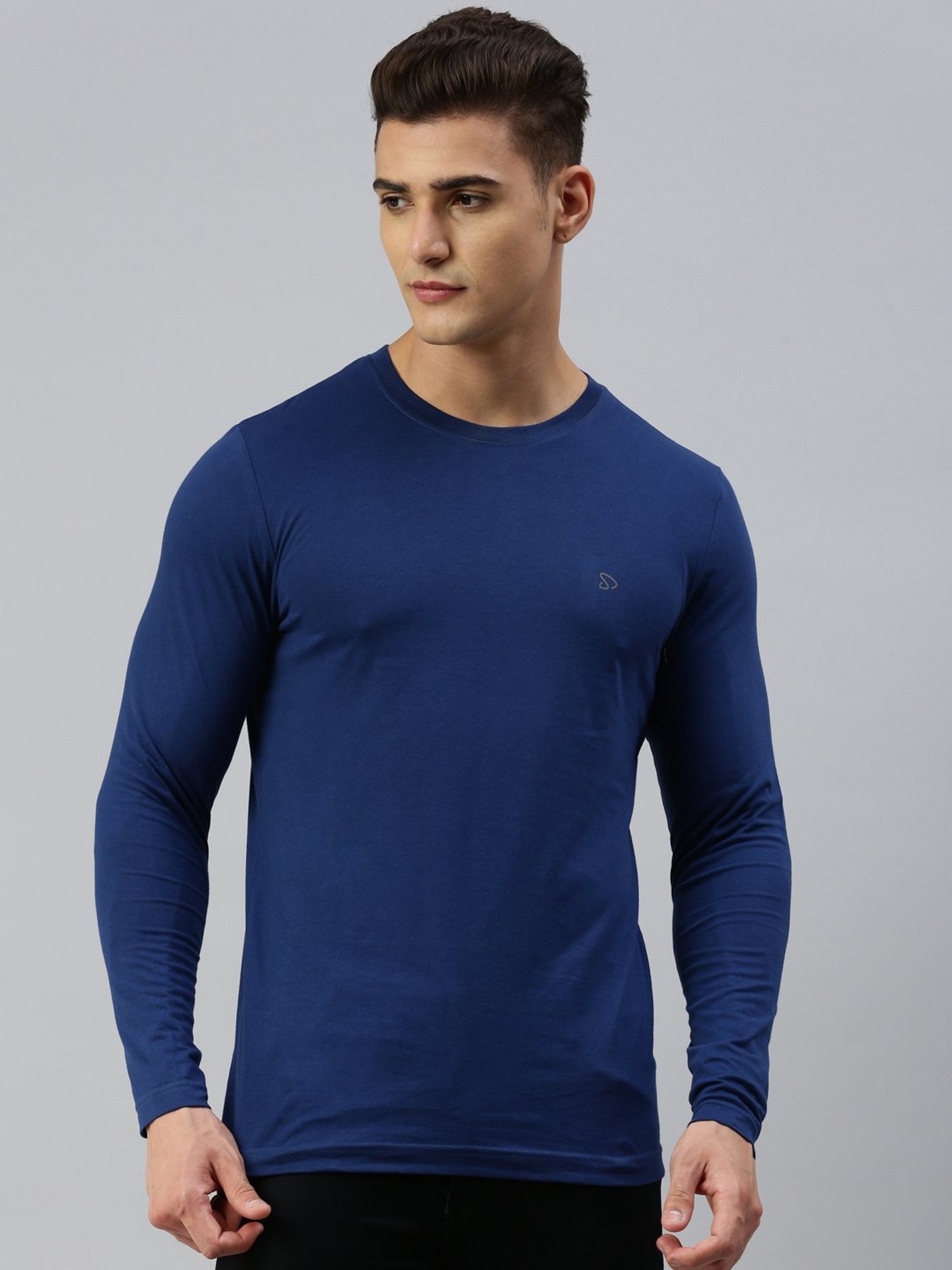 Sporto Dark Blue Regular Fit Crew T-Shirt