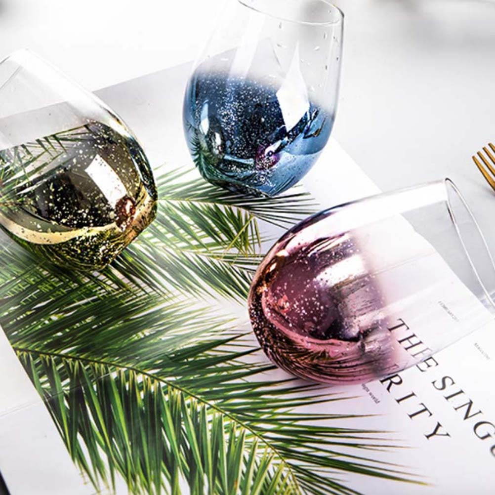 1pc 540ml Household Glass Egg Shape Starry Sky Water Cup Milkshake Cup for Home Retaurant Hotel Dessert Store (Golden)