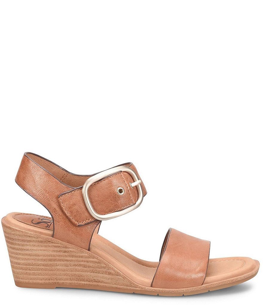 Sofft Greyston Leather Adjustable Buckle Wedge Sandals
