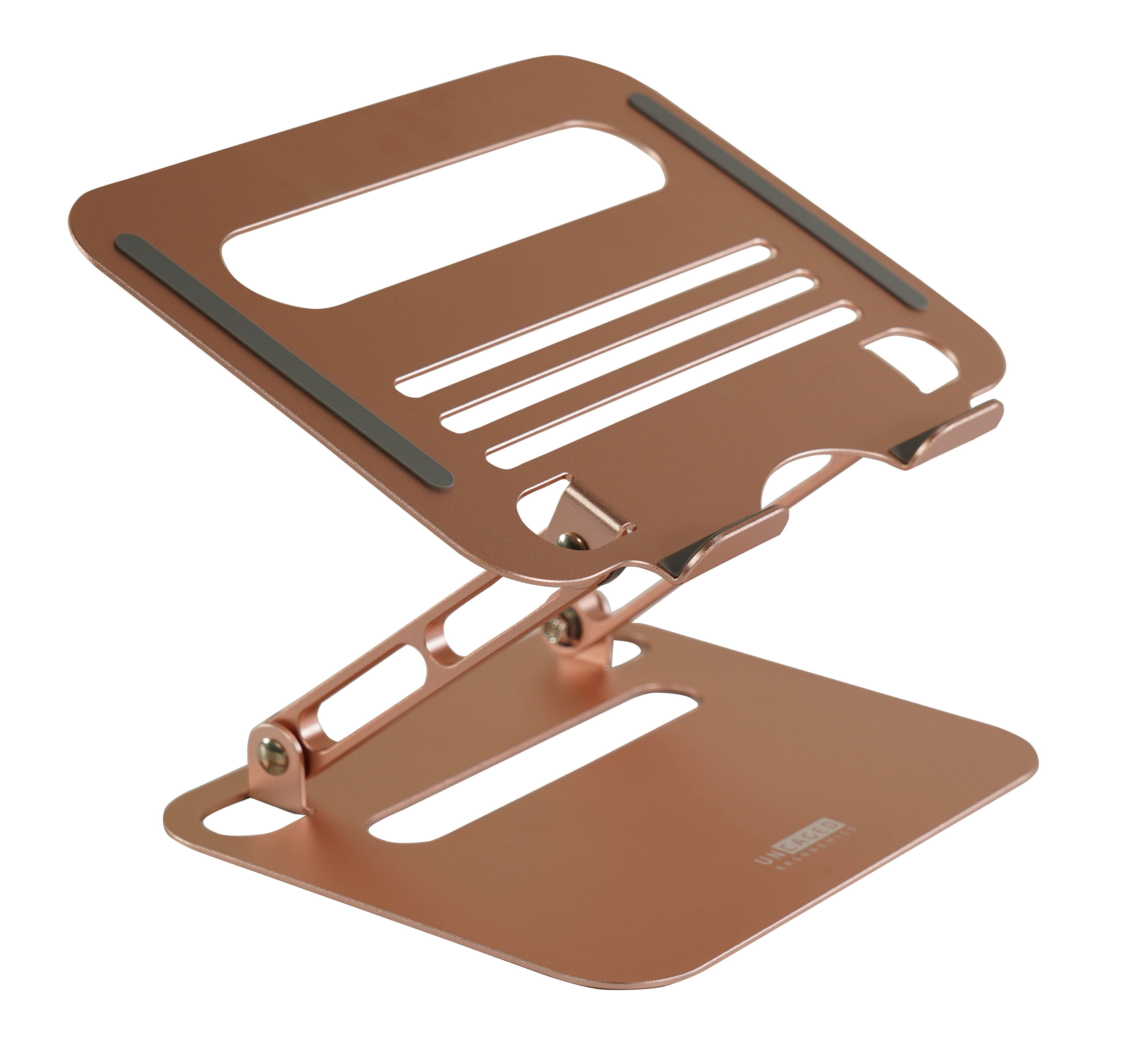 RISE adjustable height tilt laptop desk stand. Small portable ergonomic aluminum notebook computer riser laptop desk stand workstation cooling cooler Rose Gold