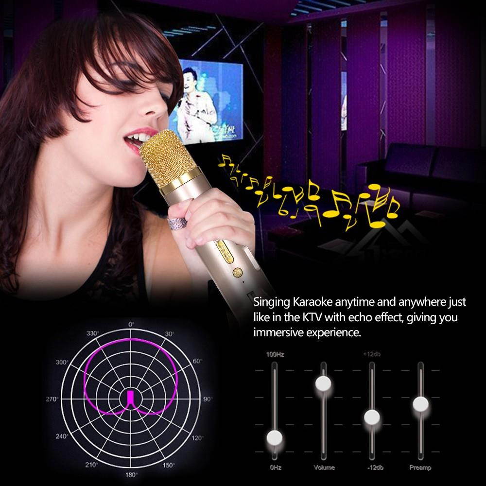 K088 Wireless Condenser Microphone Karaoke Player Recording Singing Microphone Bluetooth Speaker 2600mAh Power Bank for iPhone iPad Android Smart Phone PC Gold