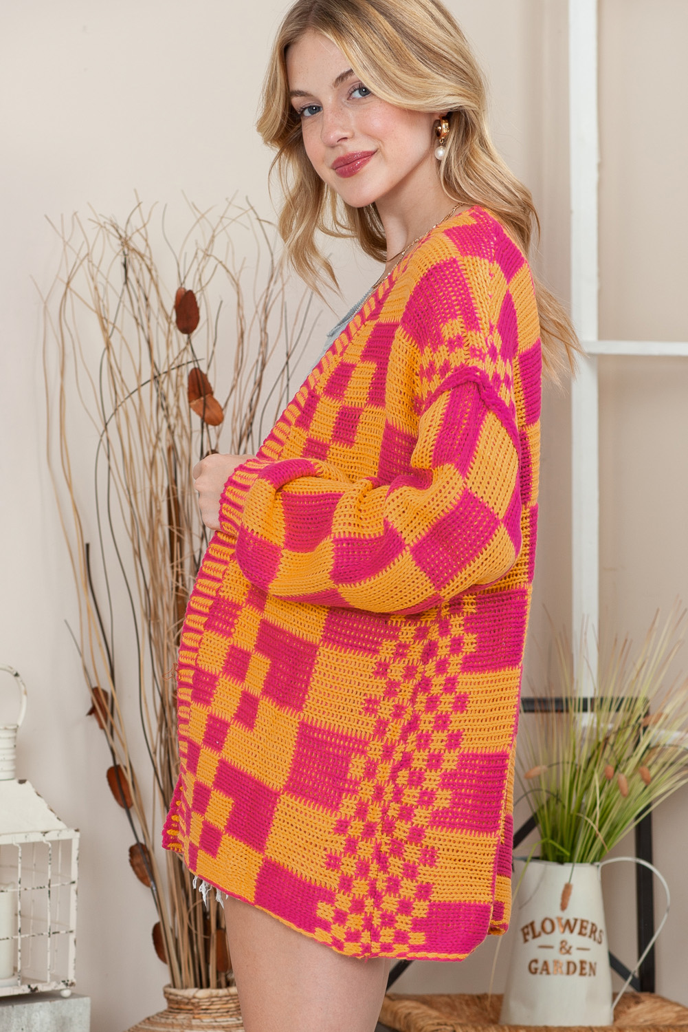 Beige Buttons Front Lightweight Fall Long Cover Up