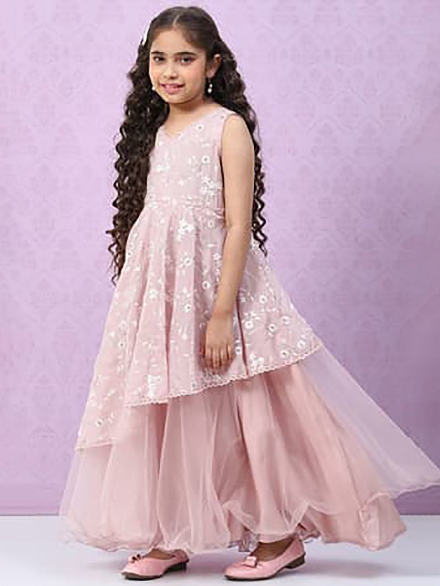 BIBA Girls Light Pink Embroidered Gown
