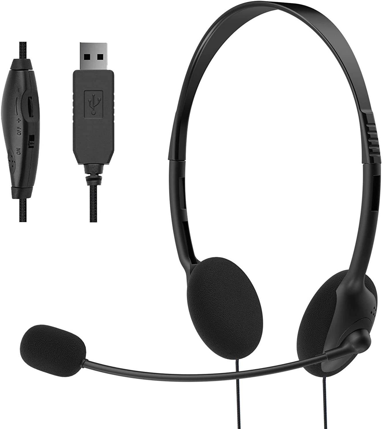 EBODA USB Headset with Microphone Lightweight Comfort PC Headset Wired Headphones Computer headsets for Skype Webinar Cell Phone Call Center