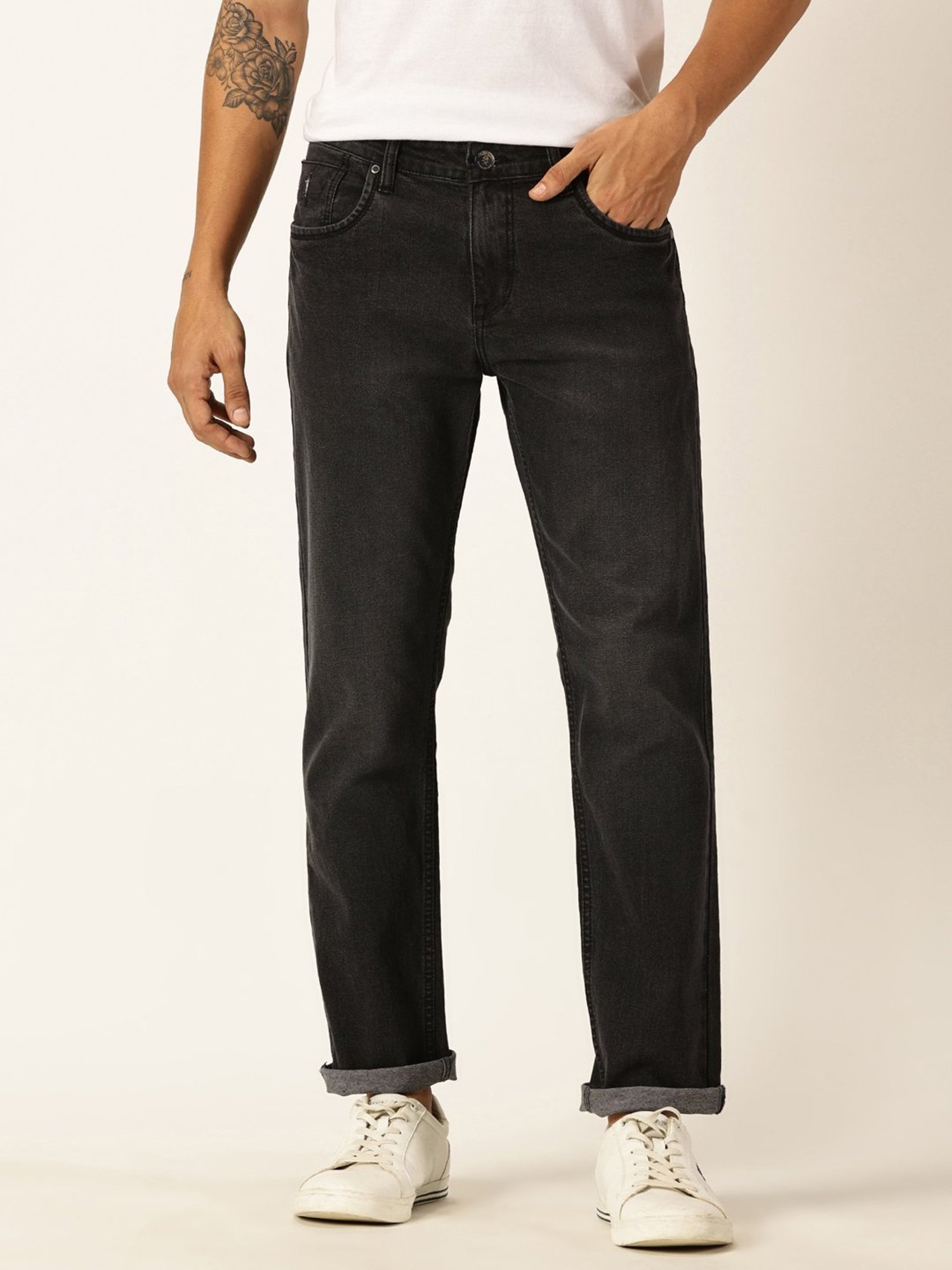 Thomas Scott Black Slim Fit Lightly Washed Jeans