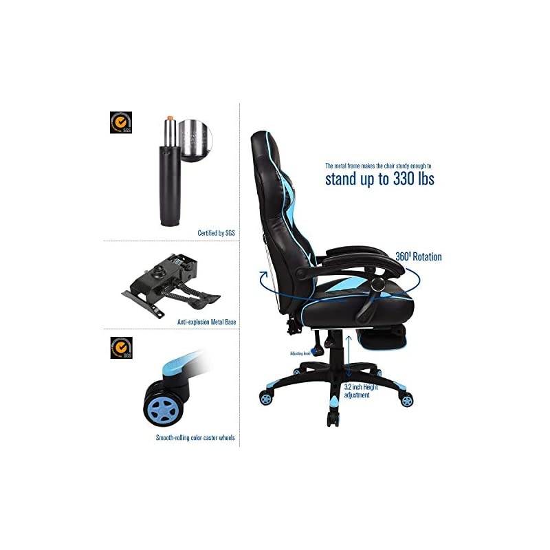 Gaming Chair Racing Office - Reclining PU Leather High Back Ergonomic Adjustable Swivel Executive Computer Desk Large Size Footrest,Lumbar Cushion,Adjustable arms Cushion