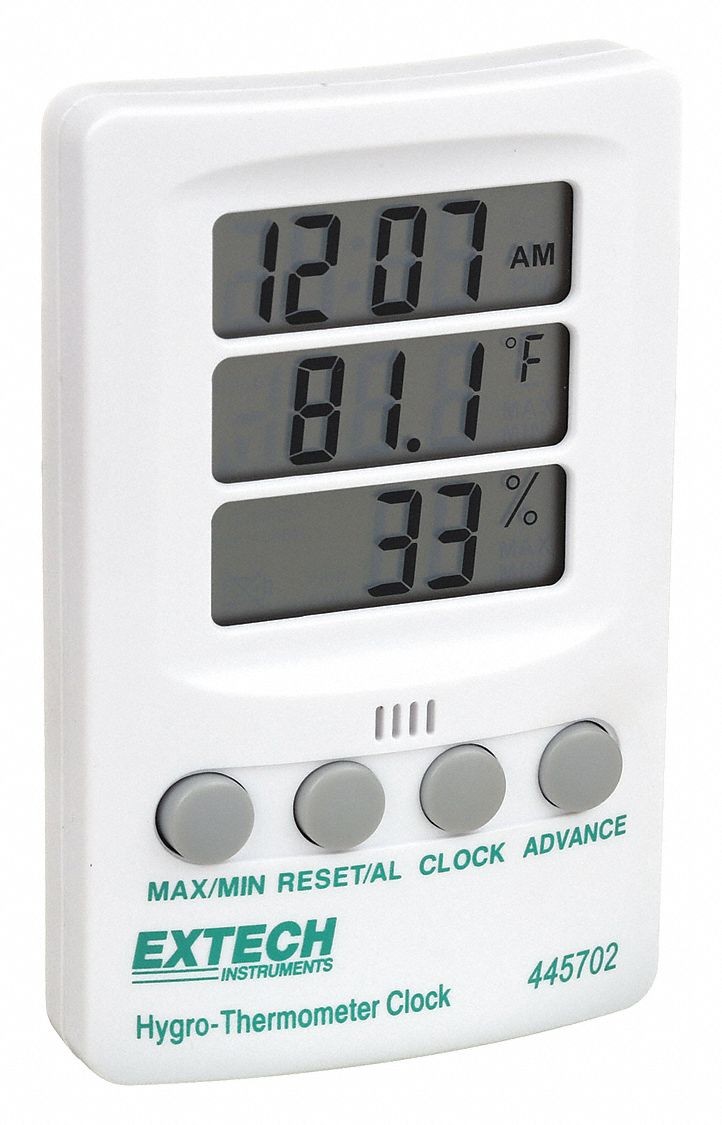 Extech Clock Digital Hygrometer,14 to 140 F  445702