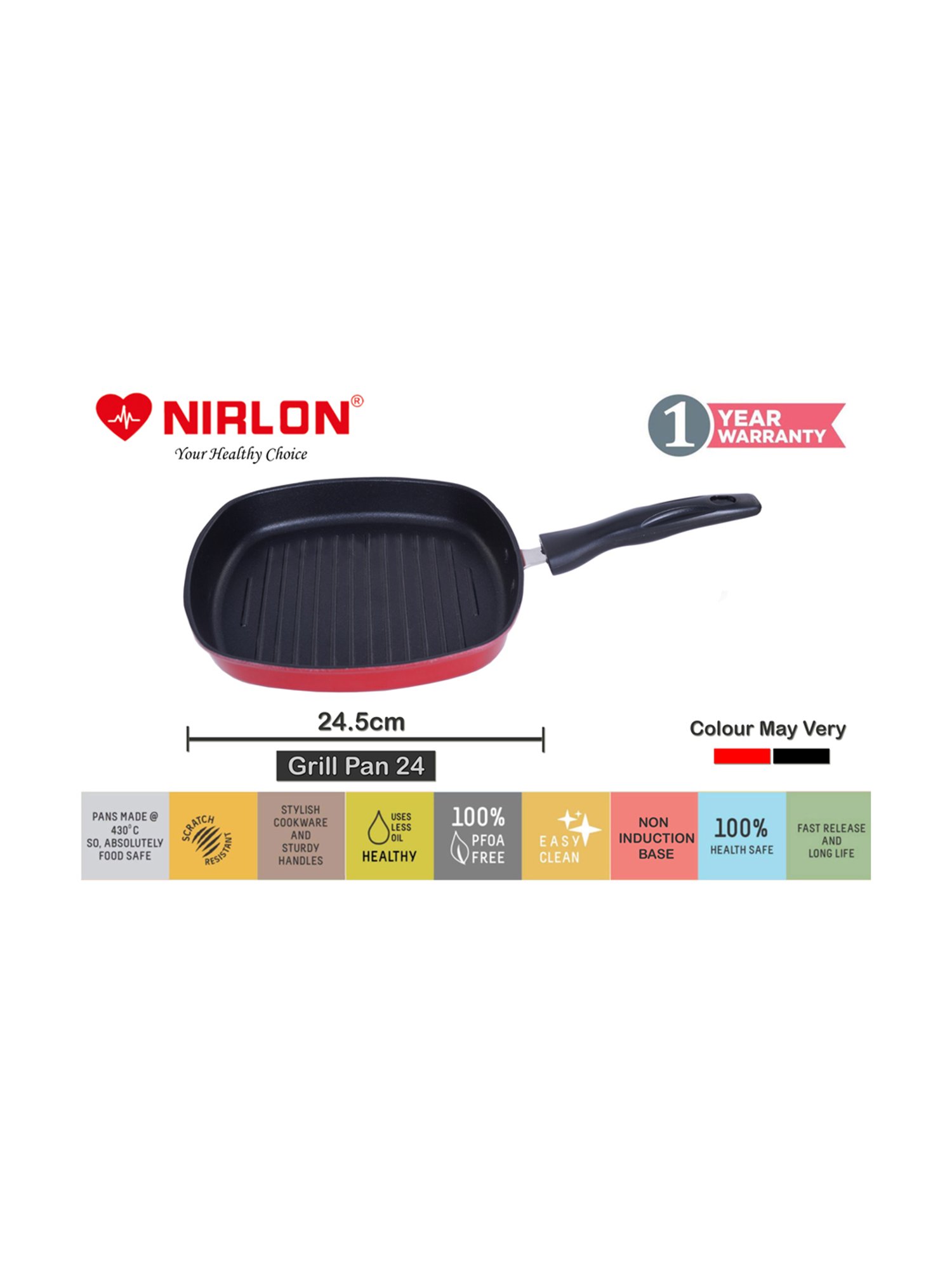 Nirlon Non-Stick Red Aluminium Gas Compatible Cookware Combo Set ( 2.6mm)