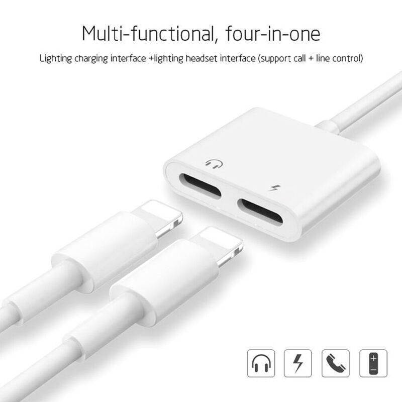 2 in 1 Dual Lightning iPhone Adapter & Splitter, Adapter Dual Converter Cable Headphone Music+Charge+Call+Volume Control Compatible with iPhone SE/11/11 Pro/XS/XR/X/8 7