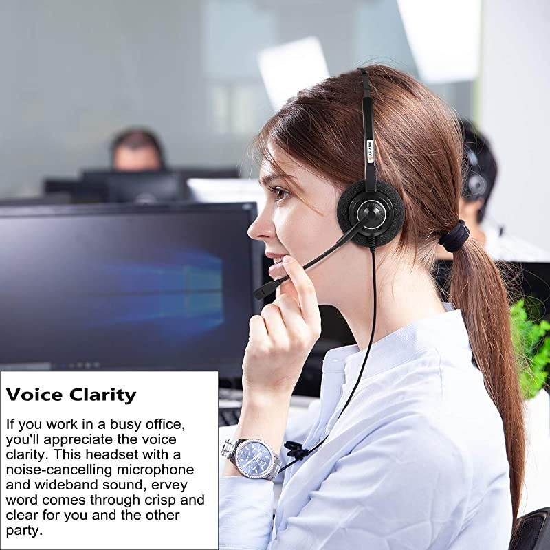 Telephone Headset RJ9 with Noise Canceling Mic Office Phone Headset for Polycom VVX310 VVX311 VVX410 VVX411 Avaya 1408 1416 5410 Mitel 5220e 5330e 5330 ShoreTel NEC Landline Deskphones A200D