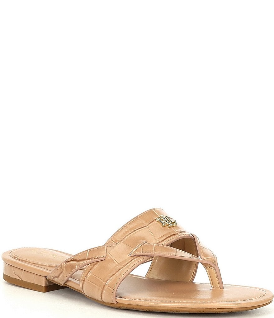 Lauren Ralph Lauren Rosalind Croco Embossed Leather Sandals