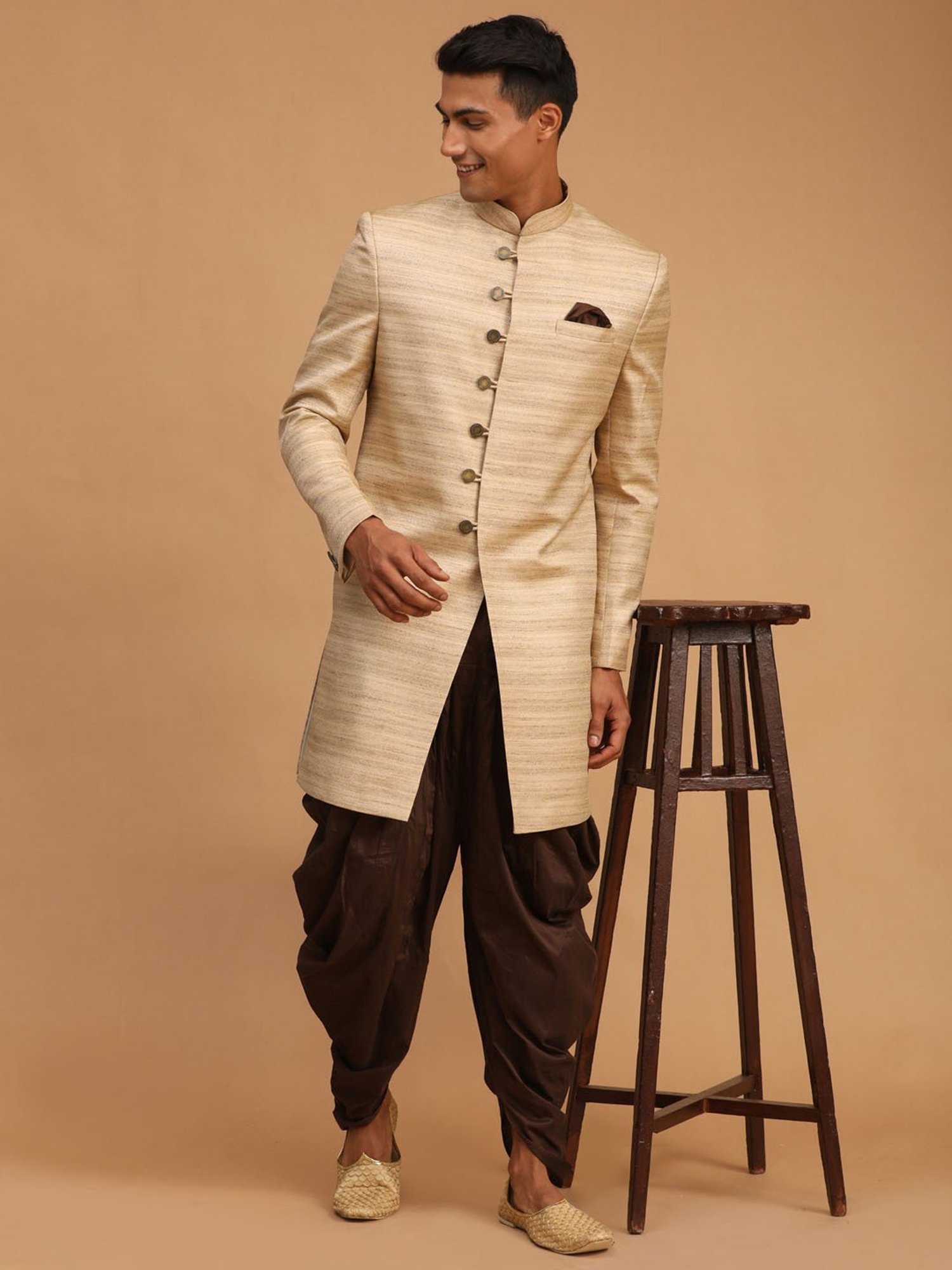 Benstoke Black & Maroon Regular Fit Sherwani Set