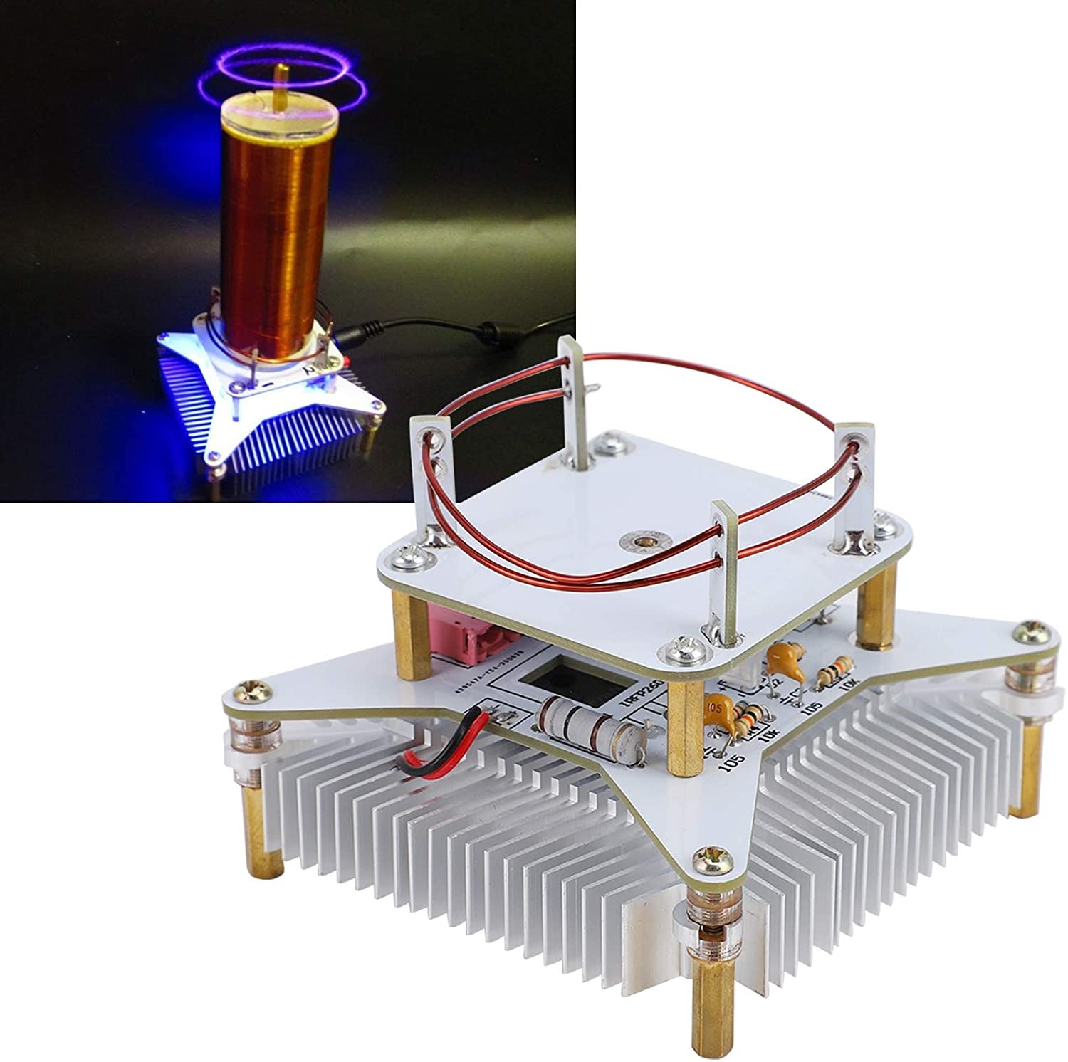 Music Tesla Coil, Plasma Speaker Wireless Transmission of Sound Solid Power Supply DIY Kit, Plasma Loudspeaker Wireless Transmission Experiment Desktop Toy Model