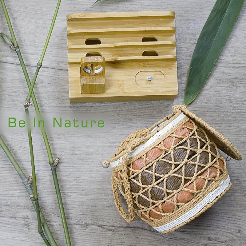 Bamboo Charging Station for Apple Watch AirPods Series6 in 1 Wooden Docking Station for Multiple Device