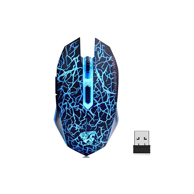 M2 Wireless Gaming Mouse Silent Rechargeable Optical USB Computer Mice Wireless with 7 Color LED Light Ergonomic Design 3 Adjustable DPI Compatible with LaptopPCNotebook 6 Buttons Black