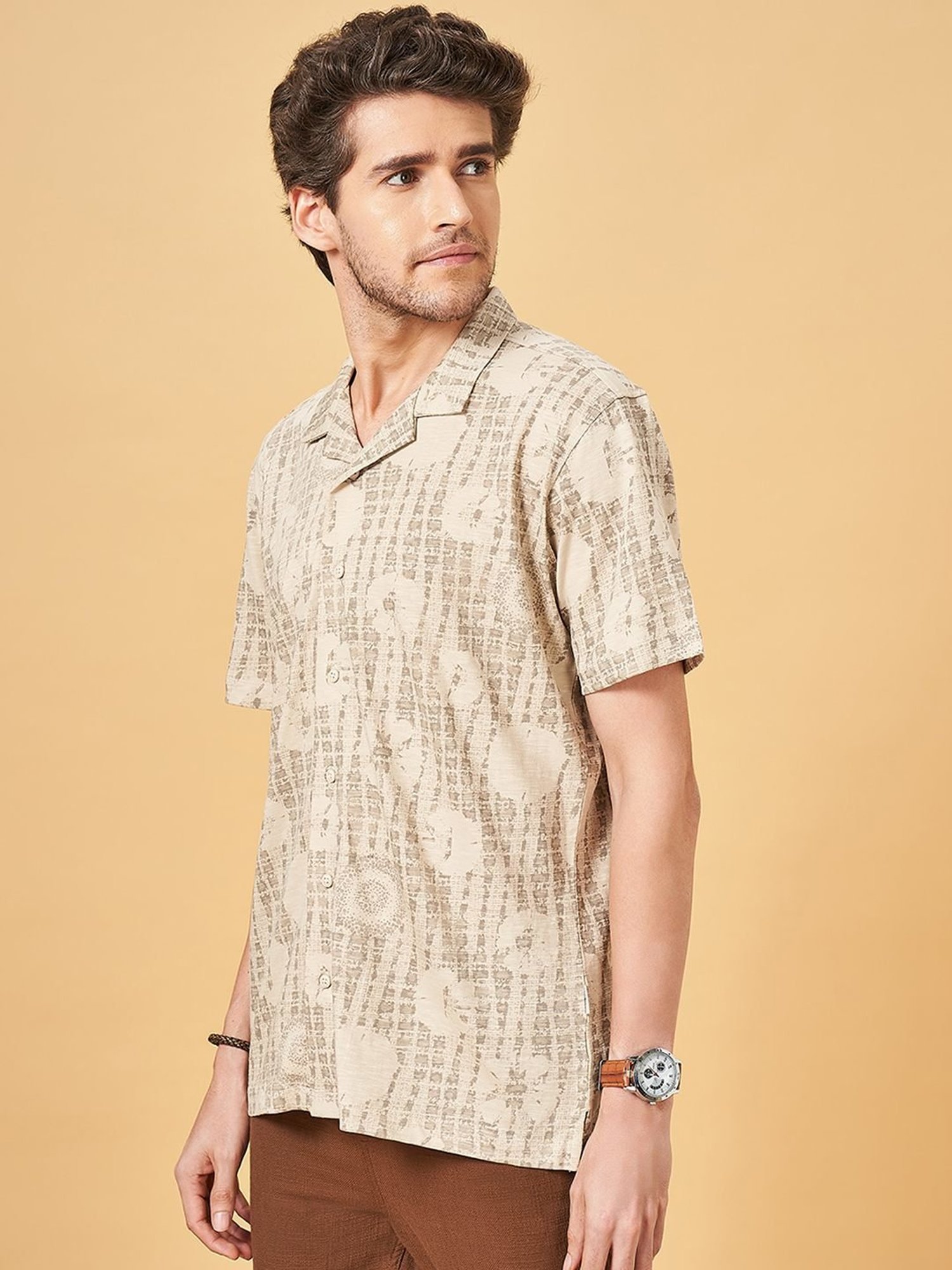 7 Alt By Pantaloons Coral Pink Slim Fit Printed Polo T-Shirt