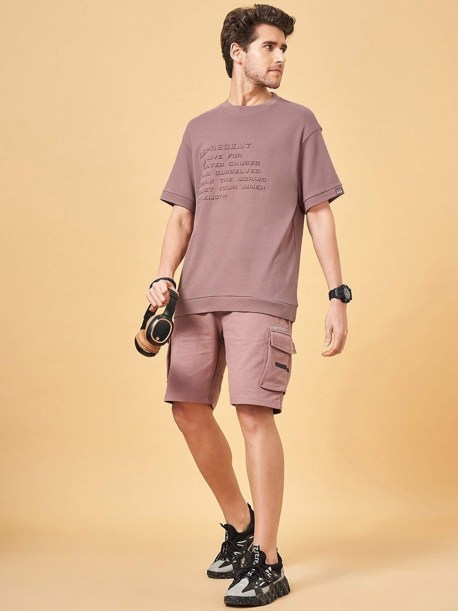 Street 808 By Pantaloons Twilight Mauve Boxy Fit T-Shirt