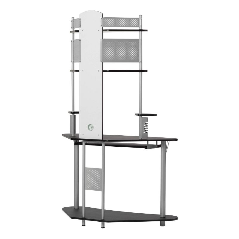 Element Corner Computer Tower With Hutch Silver/Black - Calico Designs