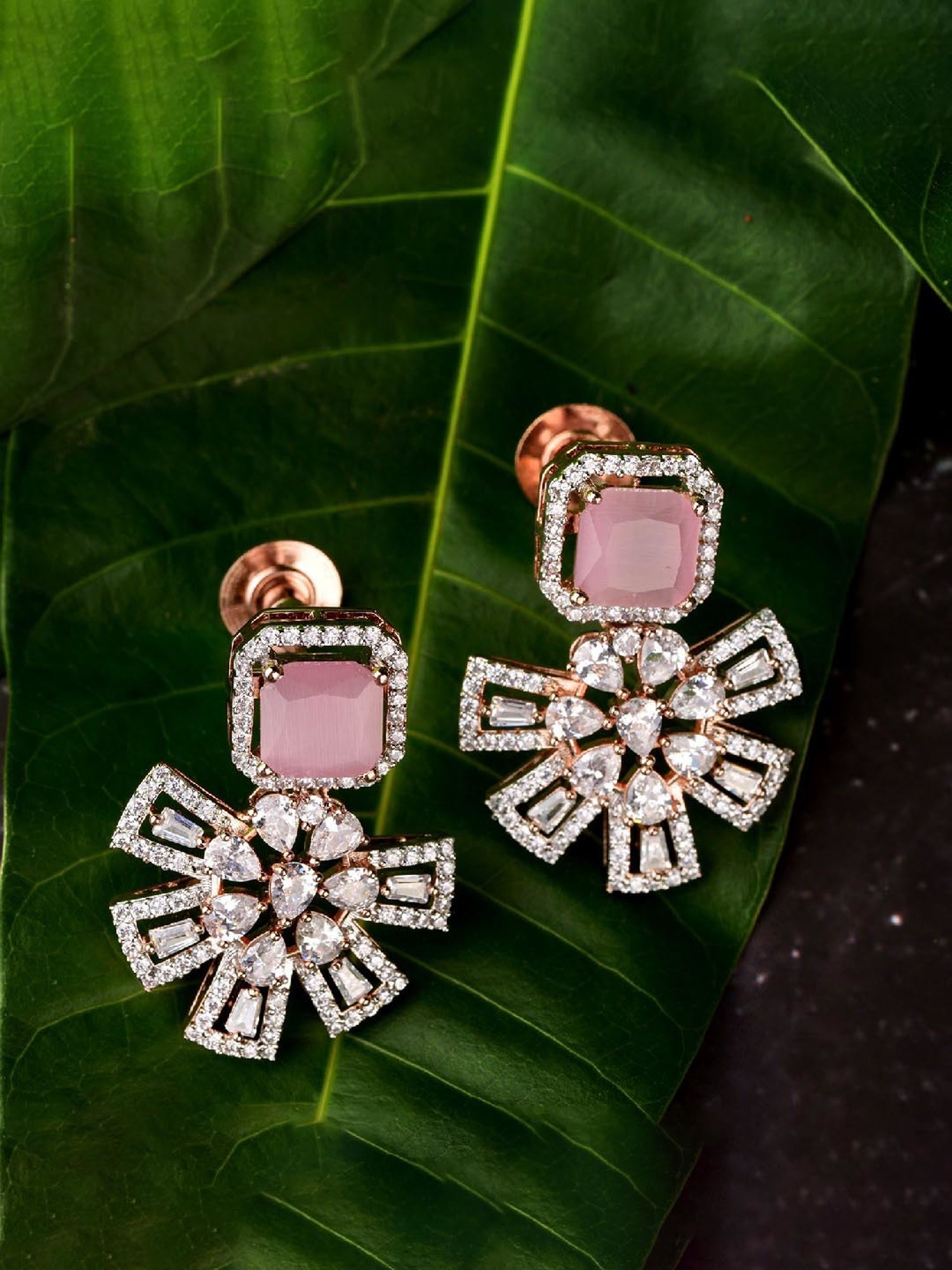 Saraf RS Jewellery Floral design earrings AD studded