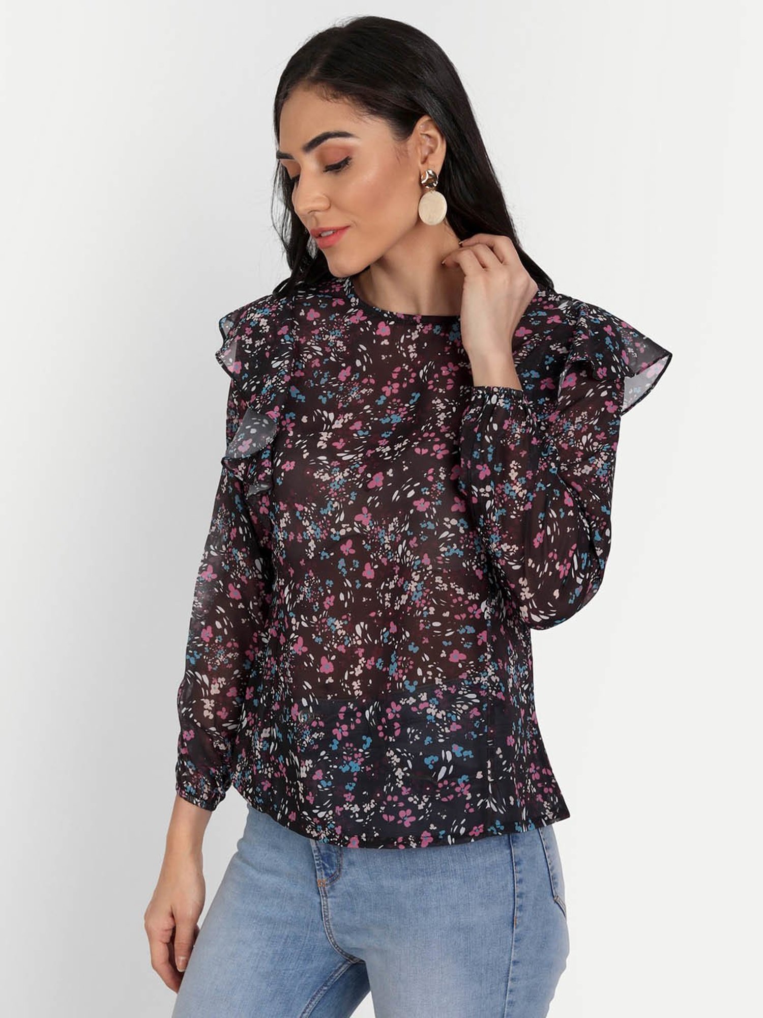MASAKALI.CO Black Floral Print Top