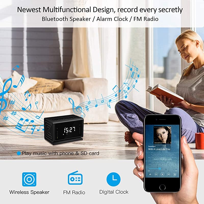 Hidden Camera  Spy Camera Wireless Security Nanny Cam with 1080P Full HD WiFi Night Vision Motion Detection Bluetooth SpeakerFM RadioCell Phone AppNo Sound Recording