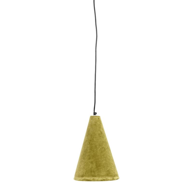 6" Cord Cone Shaped Cotton Velvet Pendant Ceiling Light with Handmade Paper Lining Olive Green - 3R Studios