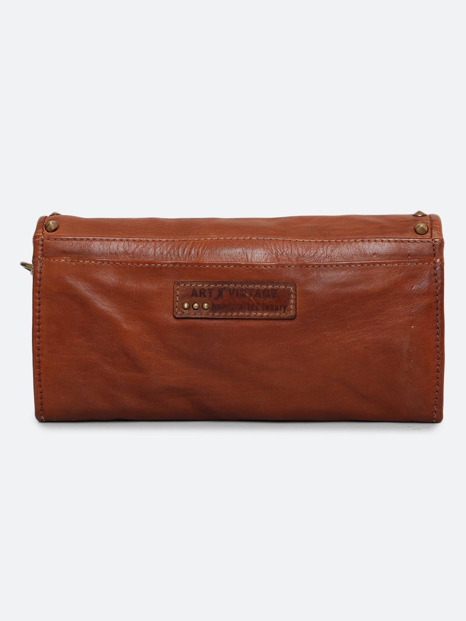 Art N Vintage Olivia Cognac Leather Embellished  Clutch