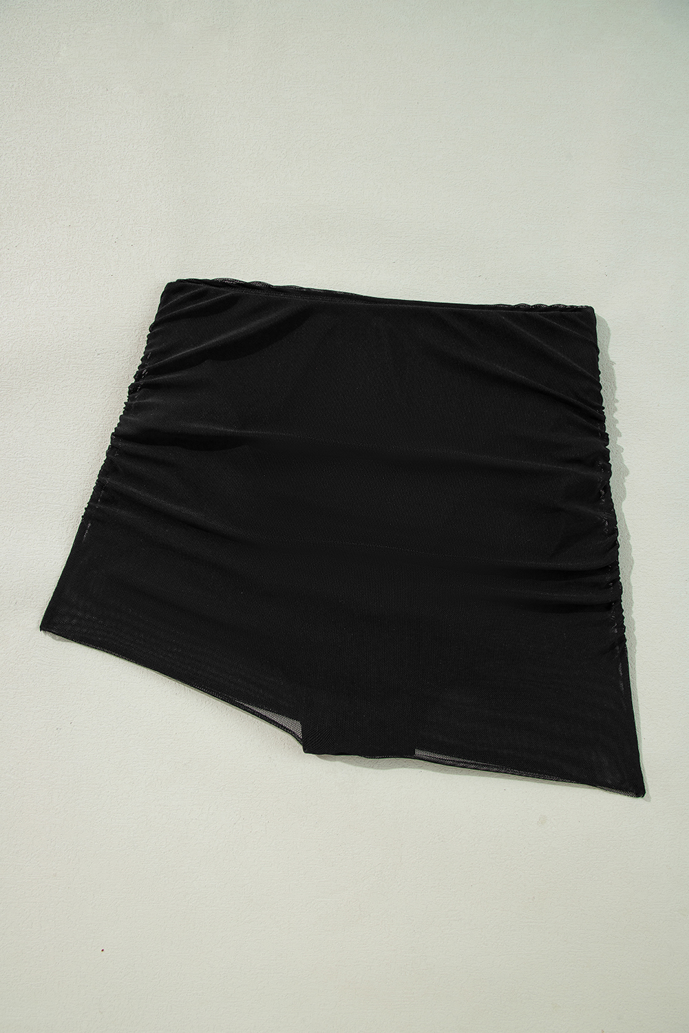 Black Ruched Mesh One Shoulder Bikini Top and Skirts Set