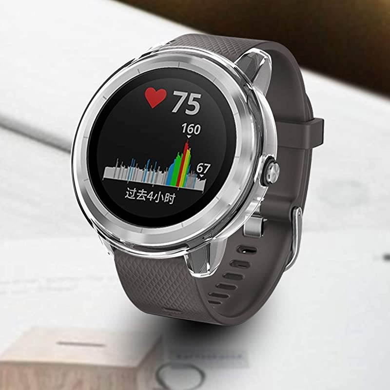 Compatible with Garmin Vivoactive 3 Case Super Thin TPU Plated Bumper Protector Shiny Protective Cover Lightweight Slim Shell Shockproof Frame Accessories for Garmin Vivoactive 3 Clear+Clear