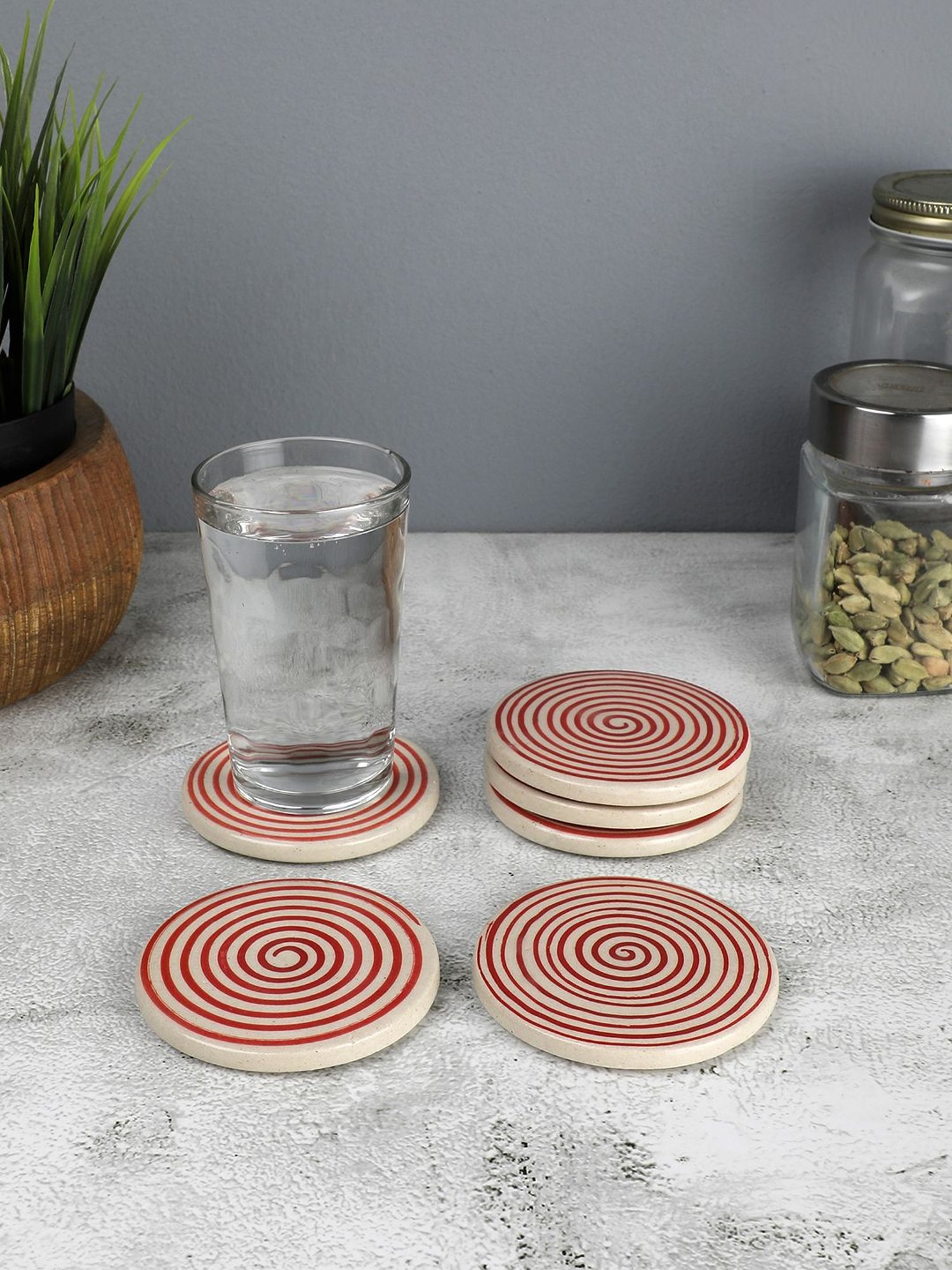 VarEesha Red Ceramic Coasters - Set of 6