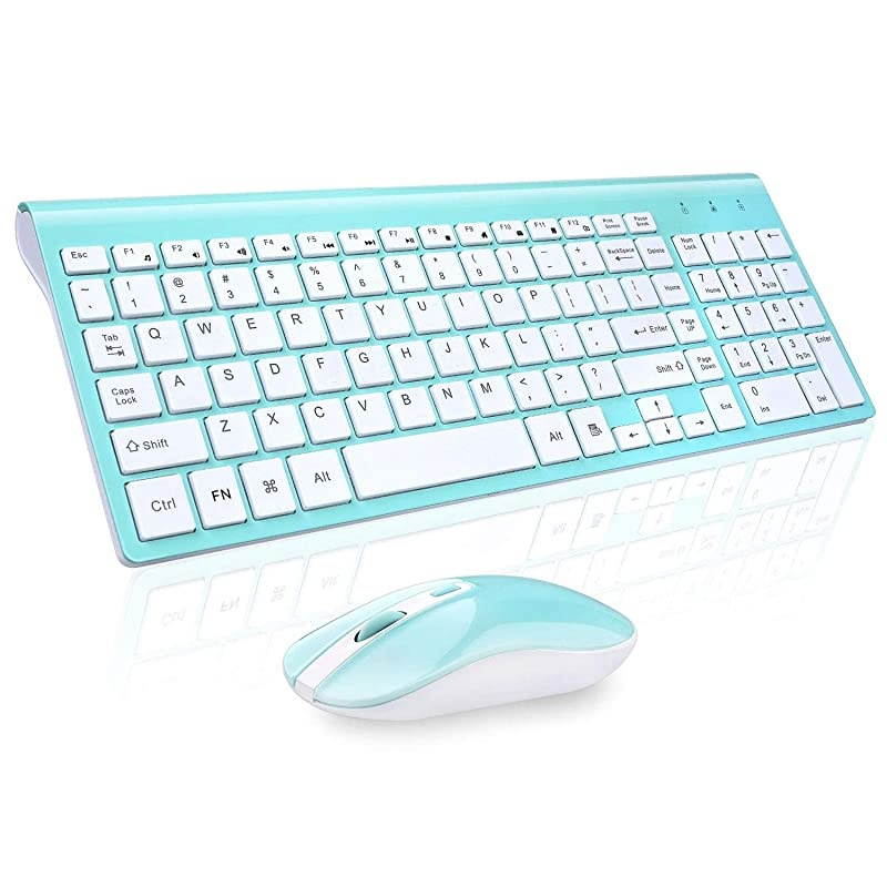 Wireless Keyboard Mouse Combo  Compact Full Size Wireless Keyboard and Mouse Set 24G UltraThin Sleek Design for Windows Computer Desktop PC Notebook Laptop Turqouise