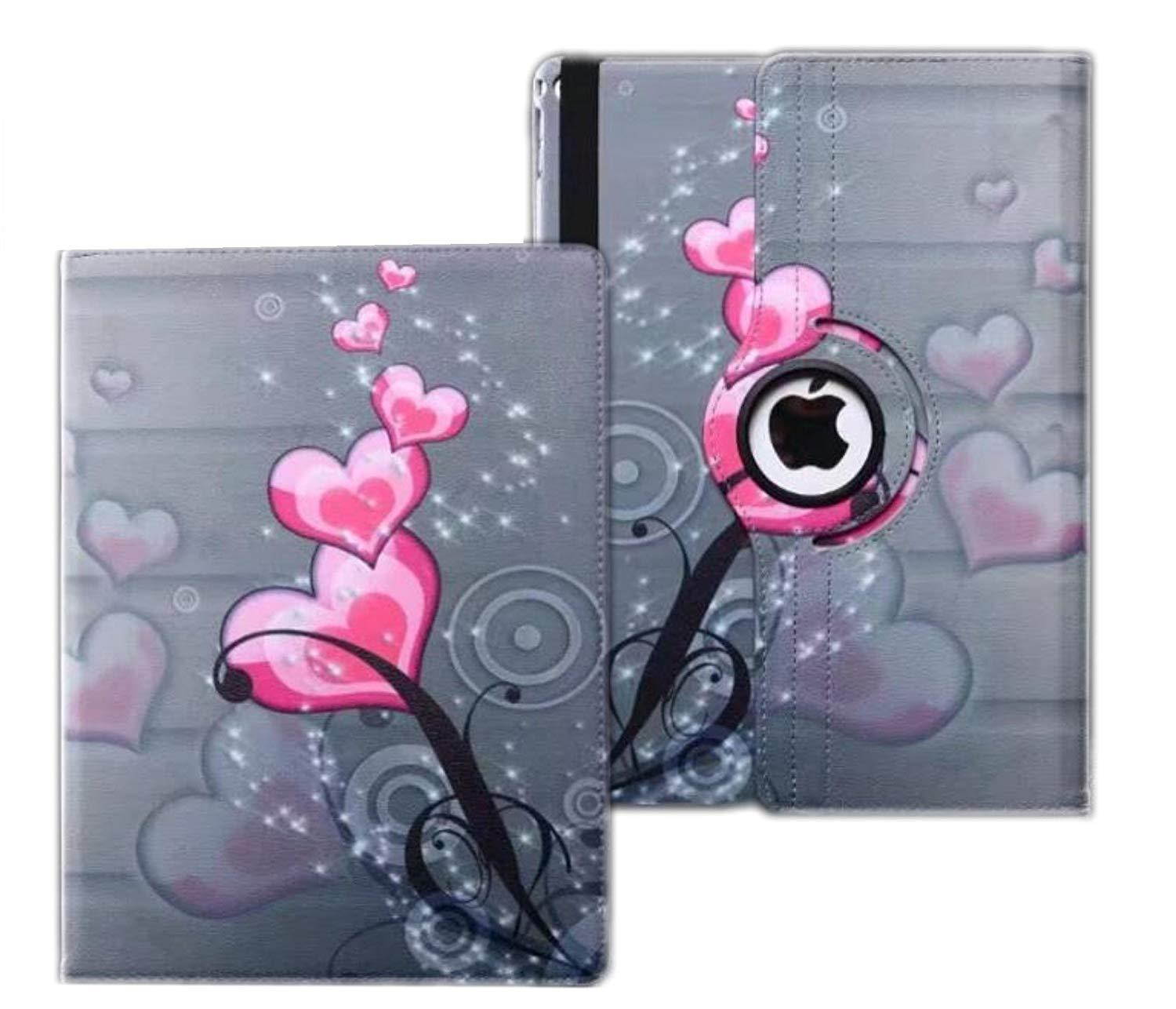 Ipad Case 360 Degrees Rotating Stand Leather Magnetic Smart Cover Case for Ipad 2/ 3/4 Generation Case with Bonus Screen Protector, Stylus and Cleaning Cloth ( Heart shap Design)