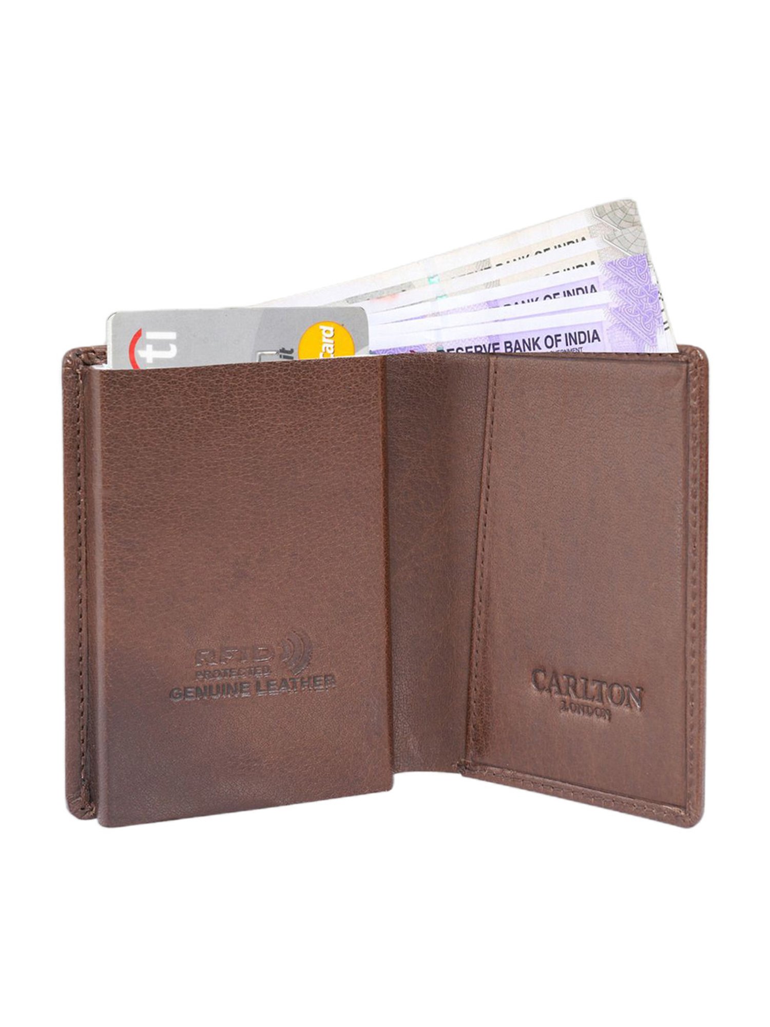 Carlton London Brown Leather Small Wallet Card Holder for Men