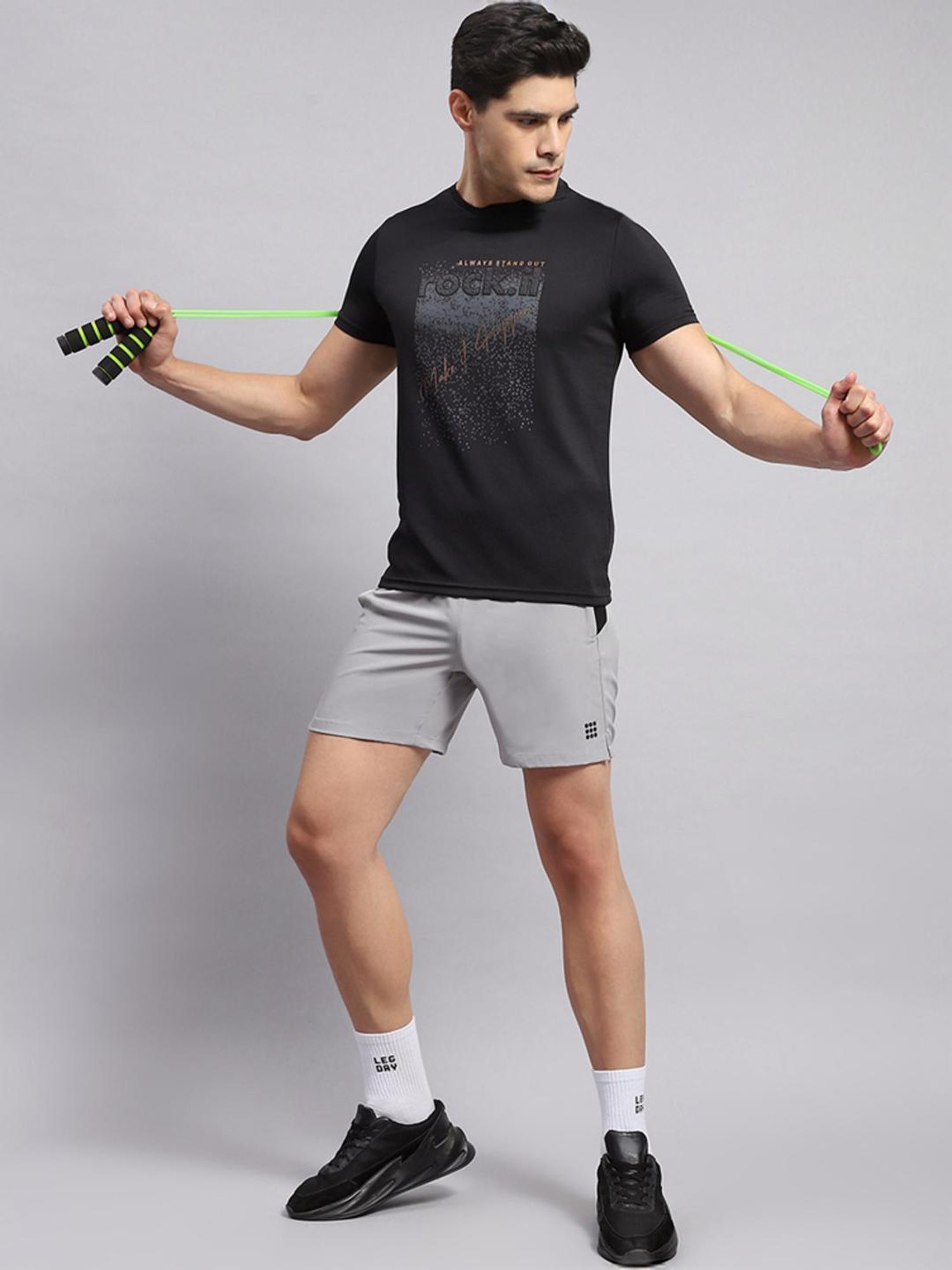 Rock.it Black Regular Fit Self Pattern T-Shirt