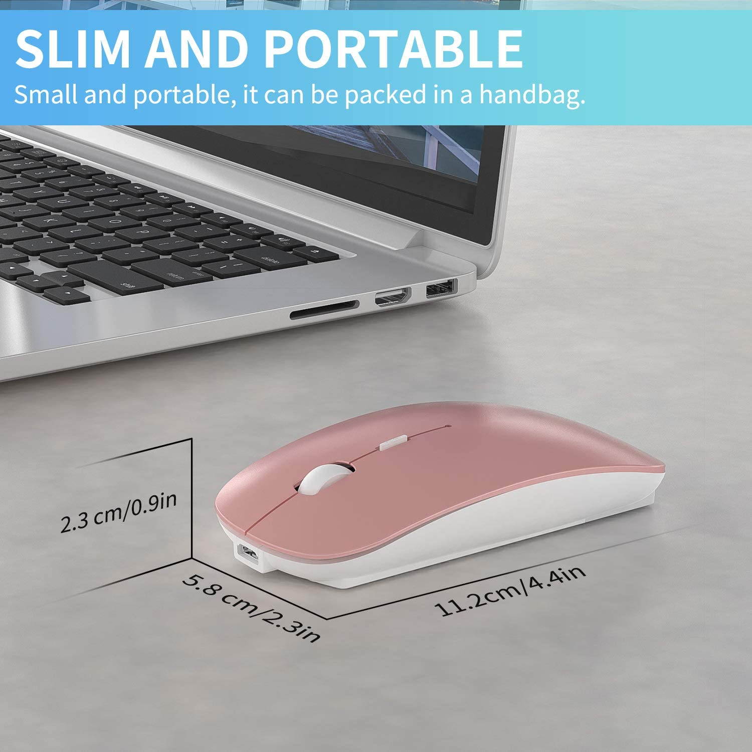 2.4GHz Wireless Bluetooth Mouse, 3 Adjustable DPI, Dual Mode Slim Rechargeable Wireless Mouse Silent USB Mice,Compatible for Laptop Windows Mac Android MAC PC Computer (Silver)