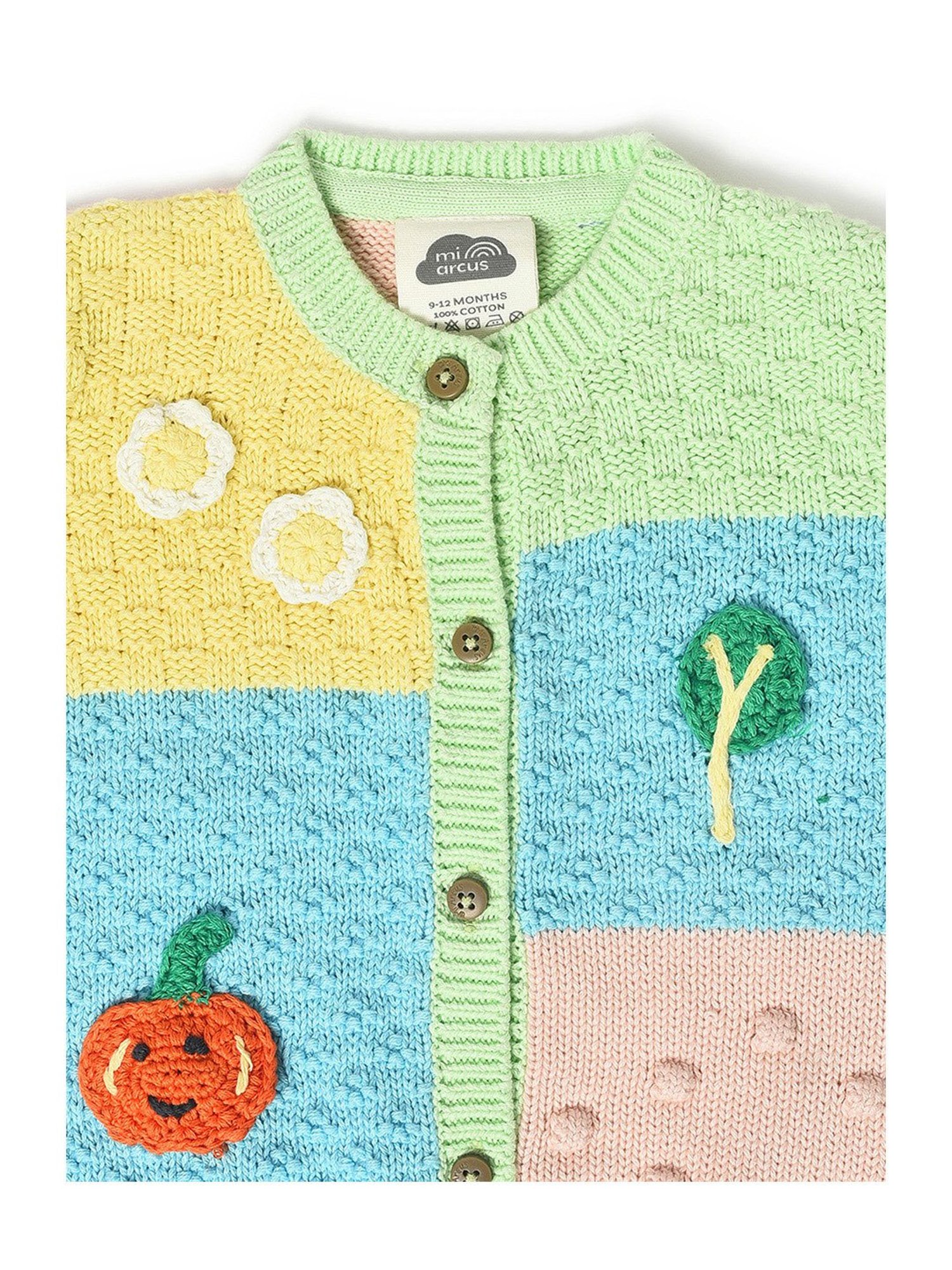 MINIKLUB Girls Green Self Design Full Sleeves Sweater