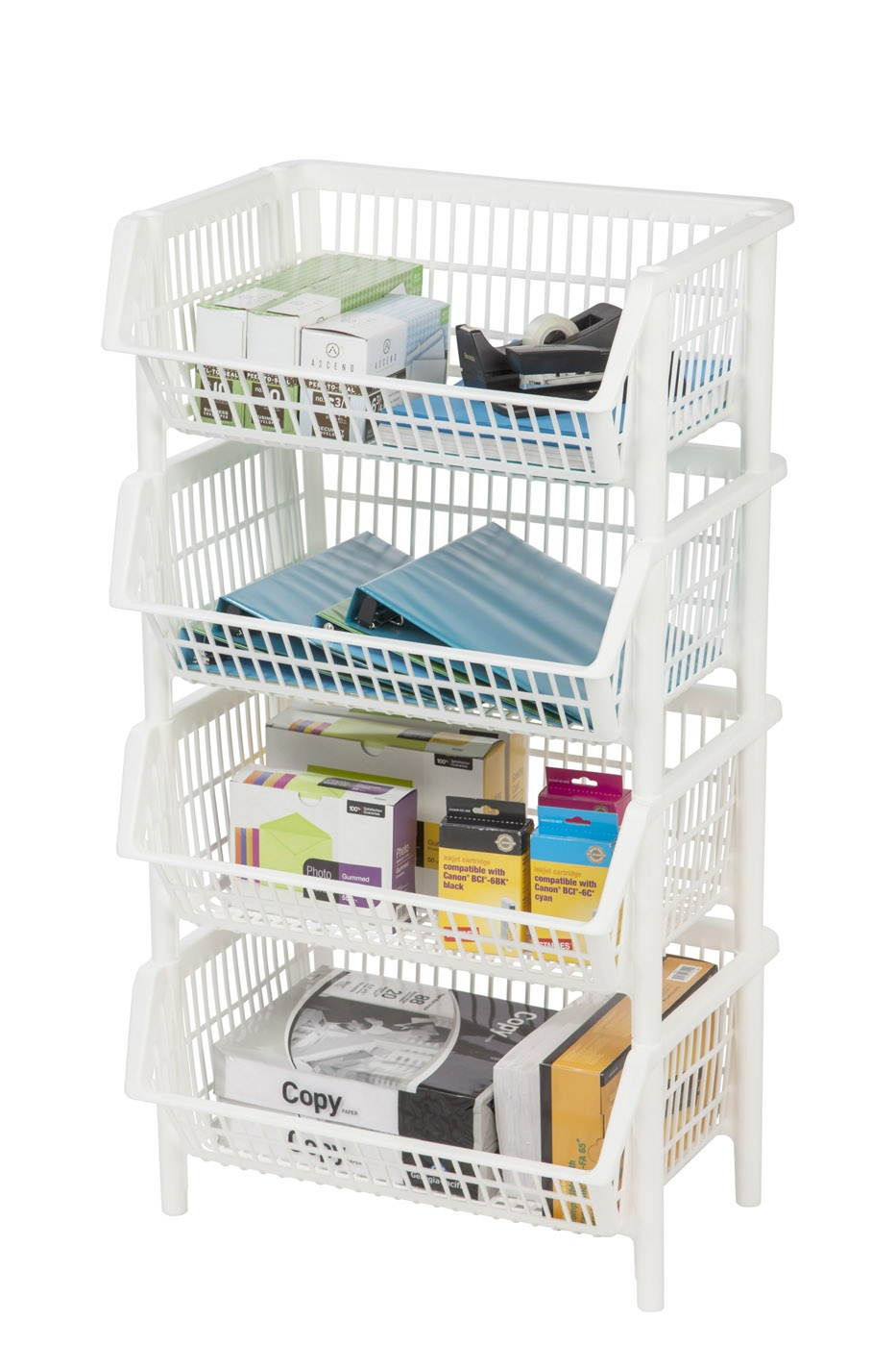 IRIS Jumbo Stacking Basket, 4 Pack, White