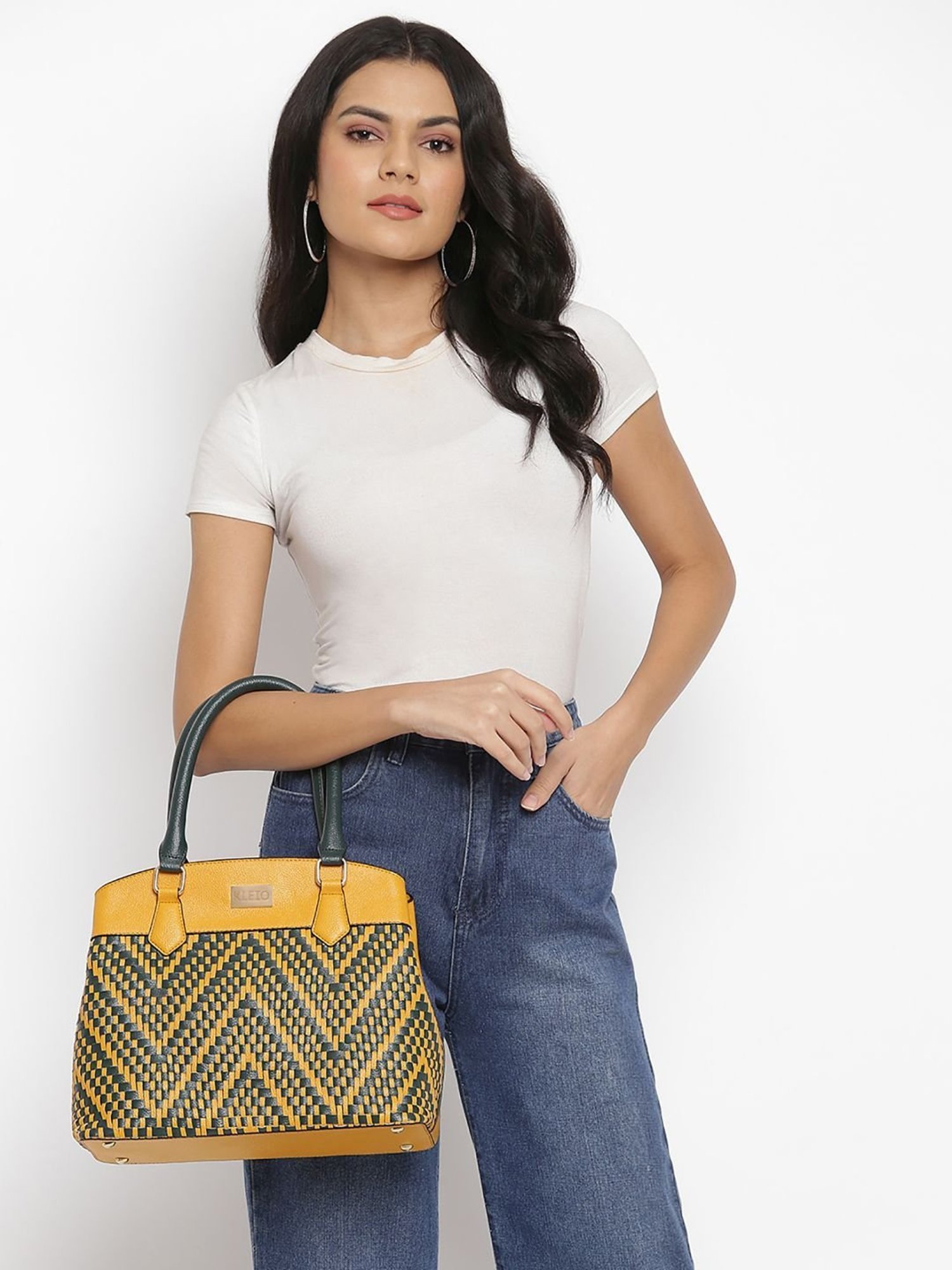 KLEIO Yellow Textured Medium Handbag