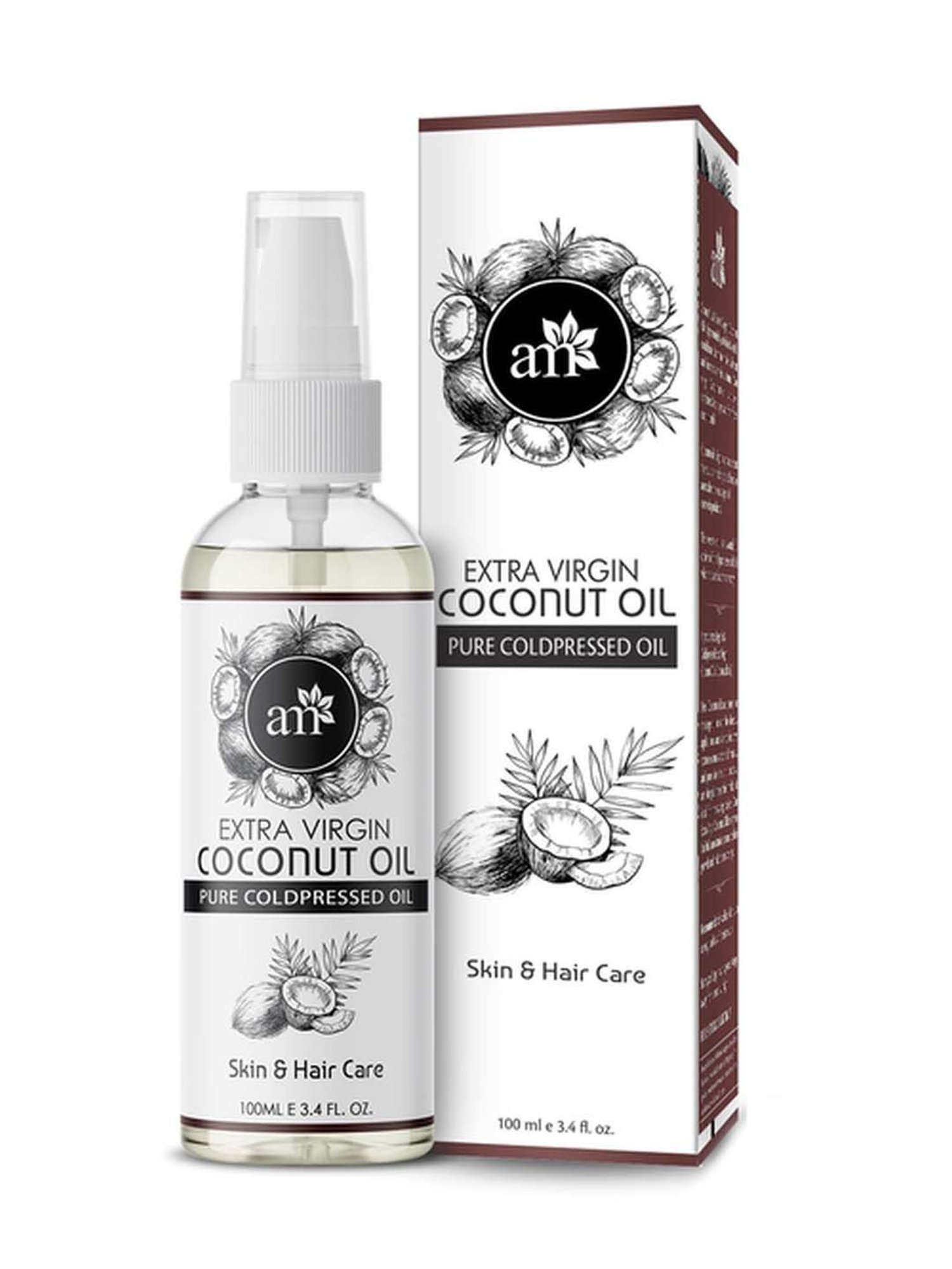 AromaMusk Organic 100% Pure Cold Pressed Extra Virgin Coconut Oil for Hair & Skin - 100 ml