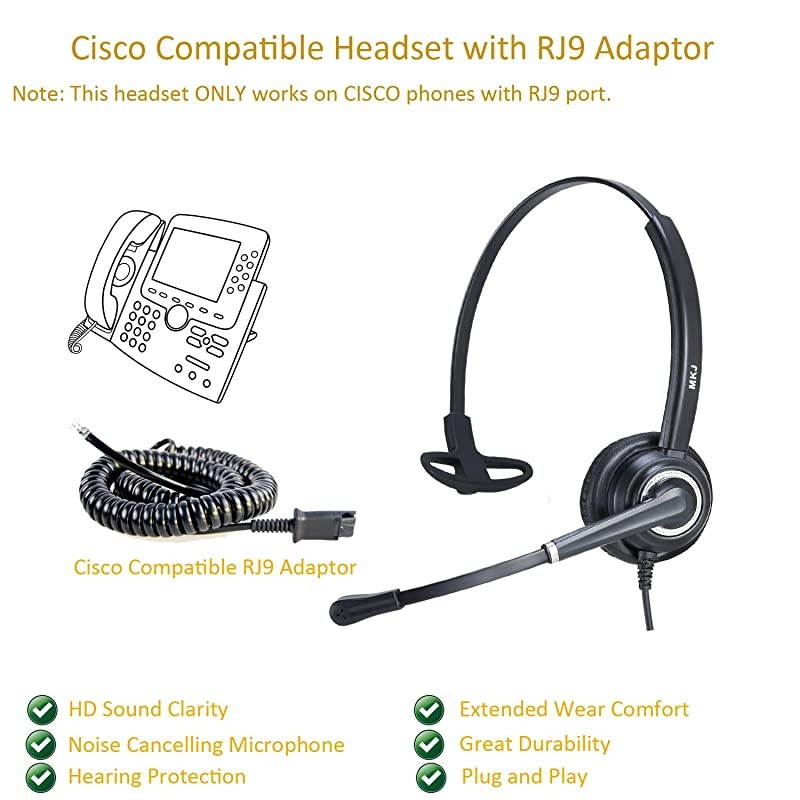 Cisco Headset with Noise Cancelling Microphone Telephone Headset for Cisco Office Phones 6921 7821 7861 7940 7941G 7942G 7945G 7960G 7961G 7962G 7965G 7970 7971G 7975G 8811 8851 8865 9971 etc