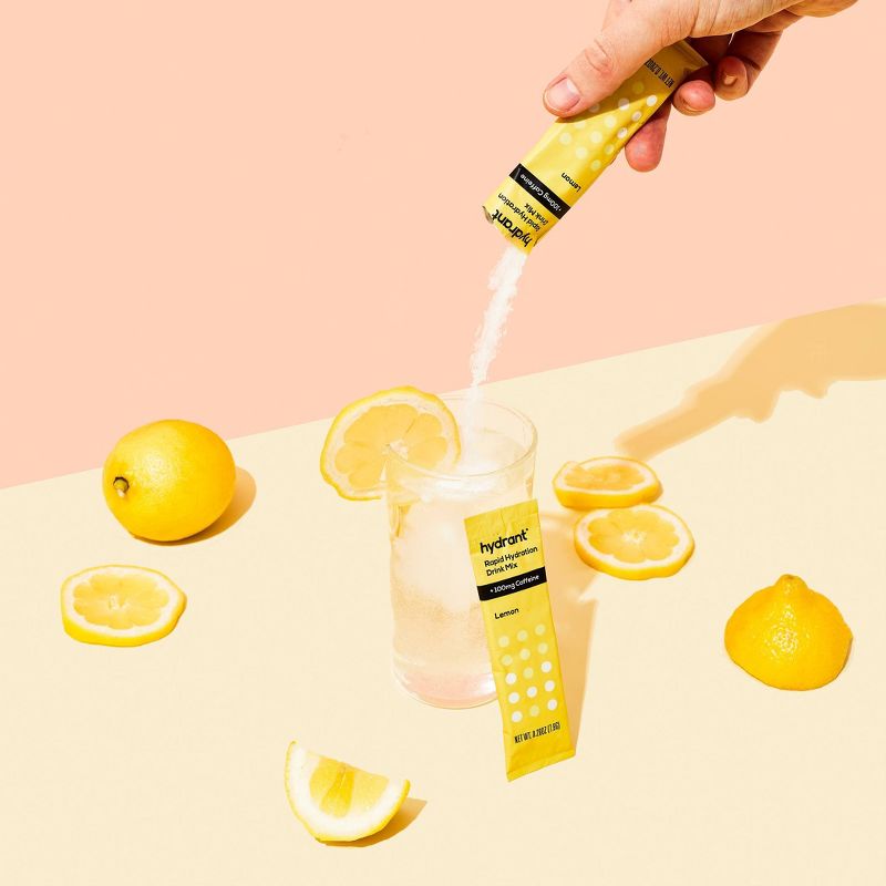 Hydrant Energy Electrolyte Rapid Hydration Powder Packets Drink Mix with Caffeine - Lemon - 12ct